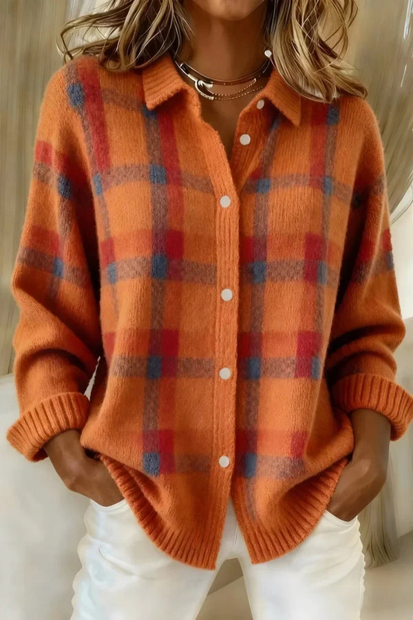 Megan™ | Karierter Knopf-Oben Strickcardigan