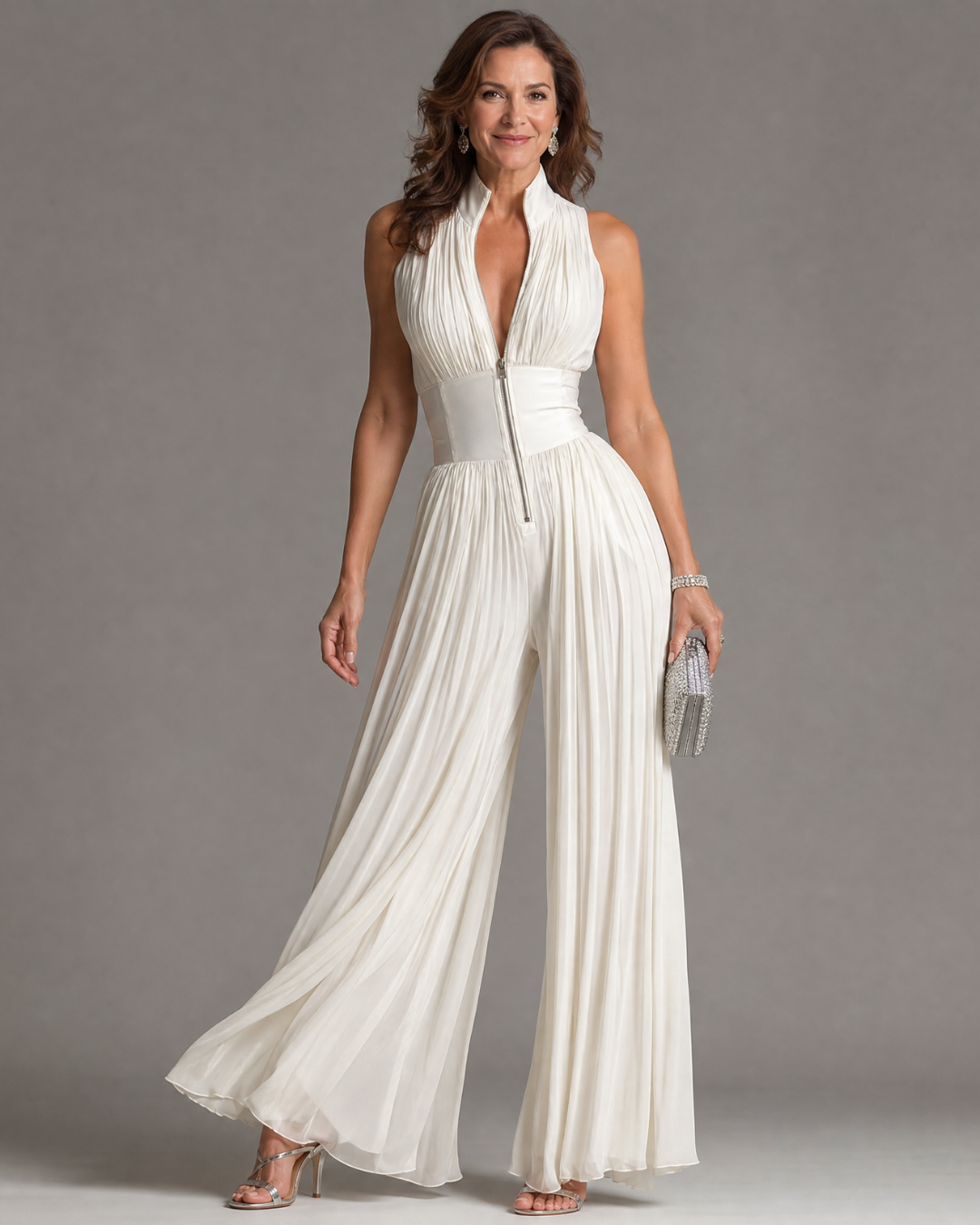 Zakira | Plissierter Neckholder-Jumpsuit mit weitem Bein