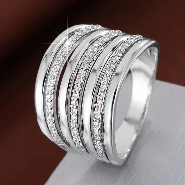 One | Minimalistischer Multi-Layer Damenring mit funkelnden Zirkonia