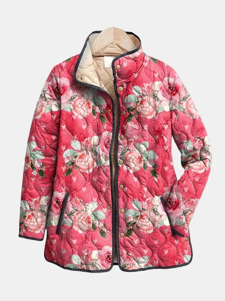 Freya | Charmante Rosa Blumenmuster Steppjacke
