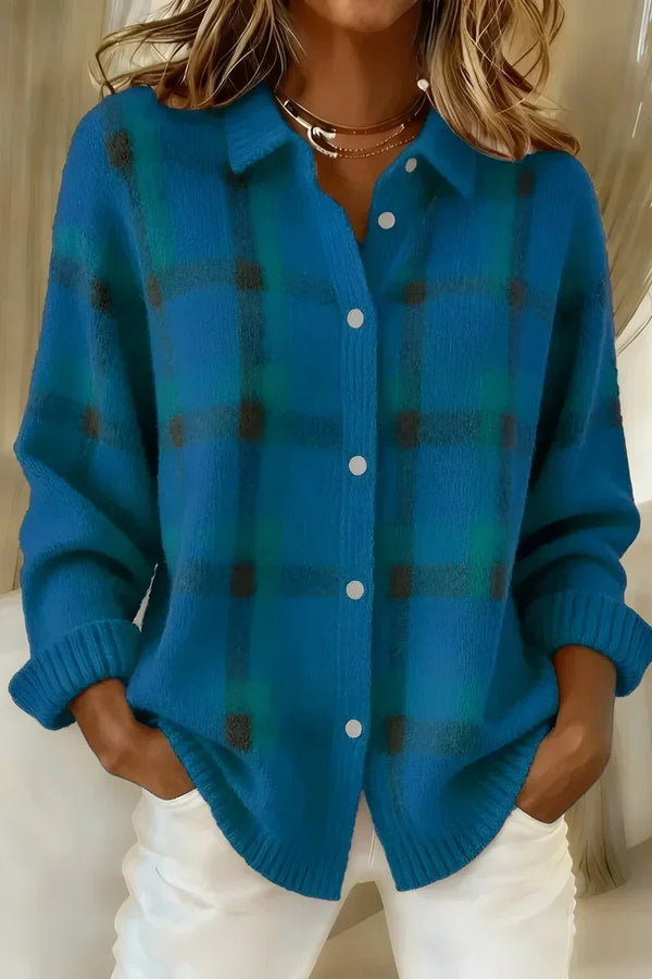 Kelsey™ | Gebürsteter Strick-Karo-Cardigan