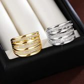 One | Minimalistischer Multi-Layer Damenring mit funkelnden Zirkonia