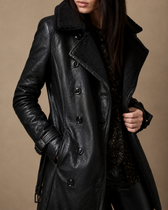 Charlotte™ | Lange Damen-Lederjacke aus Kunstleder mit Fellkragen