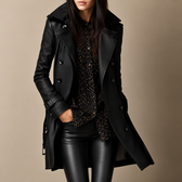 Charlotte™ | Lange Damen-Lederjacke aus Kunstleder mit Fellkragen