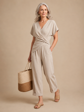 Claudia | V-Ausschnitt Weitbeiniger Jumpsuit