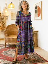 Manuela | Denim-Kleid mit ethnischen Patchwork-Details