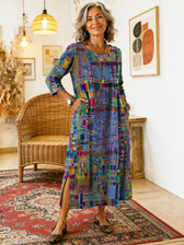 Manuela | Denim-Kleid mit ethnischen Patchwork-Details