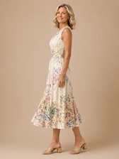 Paige | Ärmelloses Blumenkleid Midi