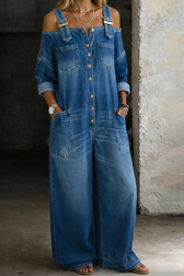 Sophia | Schulterfreier Denim-Jumpsuit