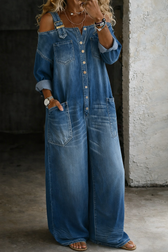 Sophia | Schulterfreier Denim-Jumpsuit