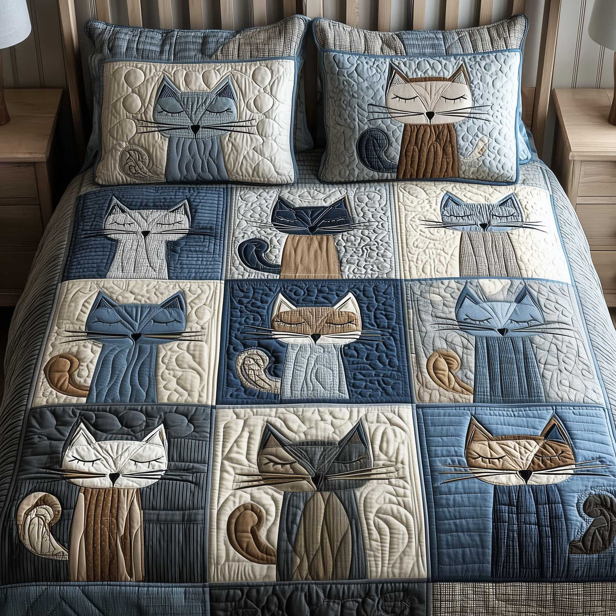 Patchwork-Katzenparadies | 3-teiliges Tagesdecken-Set