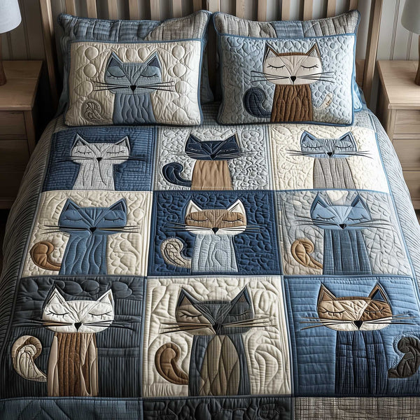 Patchwork-Katzenparadies | 3-teiliges Tagesdecken-Set