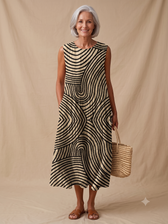 Jade - Damen Ärmelloses Bedrucktes Strand Midi-Kleid Locker