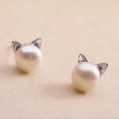 Sterling Silber Katzen Perlen Ohrstecker