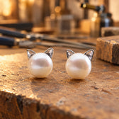 Sterling Silber Katzen Perlen Ohrstecker