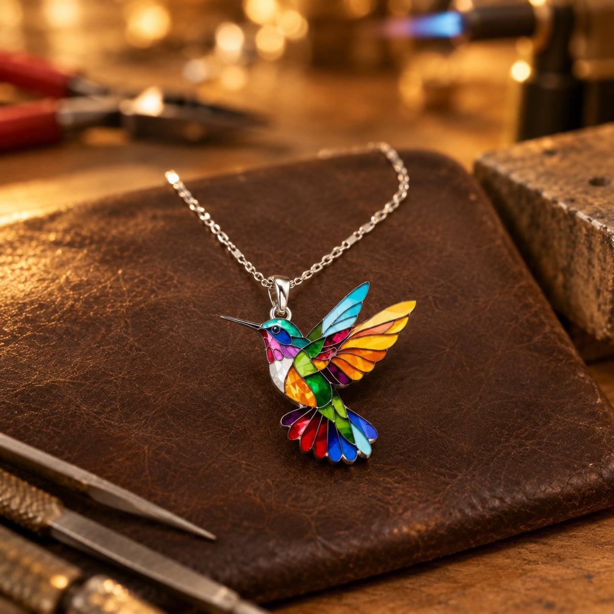 Schöne Kolibri-Halskette mit Bonus-Ohrringen