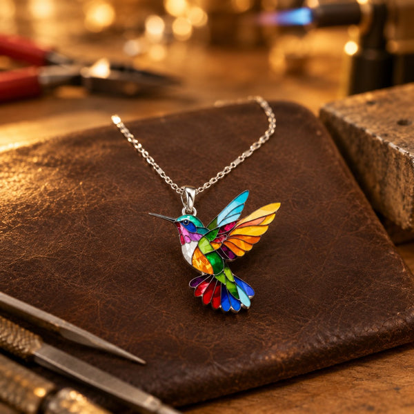 Schöne Kolibri-Halskette mit Bonus-Ohrringen