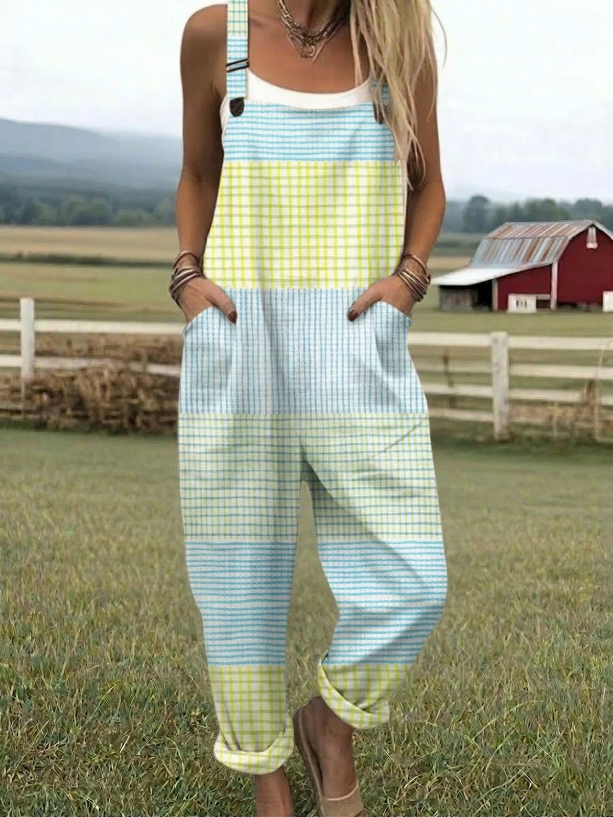 Fleur | Pastellkarierter Jumpsuit