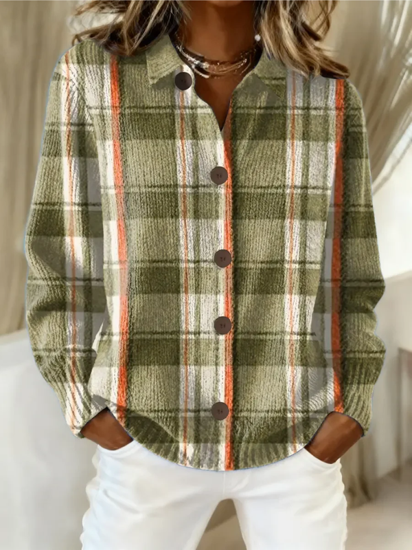 Hazel | Olivgrüner Karomuster Knopf-Cardigan