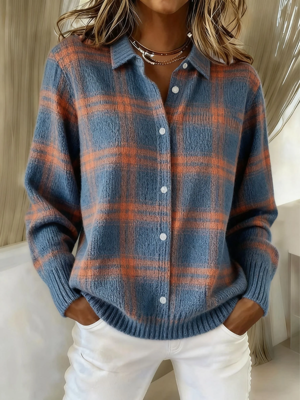 Zafira | Warmer blauer Karokardigan