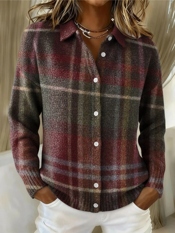 Eleanor | Klassischer karierter Strickcardigan