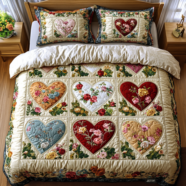 Patchwork-Herzen | 3-teiliges Tagesdecken-Set