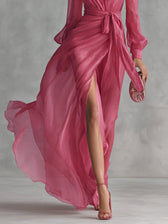 Beatrice | Elegantes Chiffon-V-Ausschnitt-Kleid mit Bindegürtel