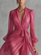 Beatrice | Elegantes Chiffon-V-Ausschnitt-Kleid mit Bindegürtel