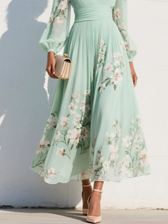 Nicola | Florales Chiffon-Midikleid mit V-Ausschnitt