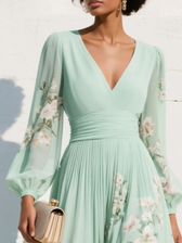 Nicola | Florales Chiffon-Midikleid mit V-Ausschnitt