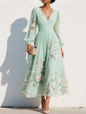 Nicola | Florales Chiffon-Midikleid mit V-Ausschnitt