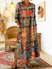 Manuela | Denim-Kleid mit ethnischen Patchwork-Details