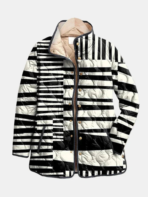 Miren | Schwarze und Weisse Abstrakte Steppjacke