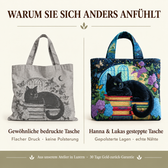 Handgefertigte Tasche - Schwarze Katze auf Büchern · Warum sie sich anders anfühlt
