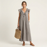 Josette | Rüschenschnitt V-Ausschnitt Leinen Maxikleid