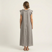 Josette | Rüschenschnitt V-Ausschnitt Leinen Maxikleid