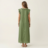 Josette | Rüschenschnitt V-Ausschnitt Leinen Maxikleid