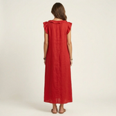Josette | Rüschenschnitt V-Ausschnitt Leinen Maxikleid