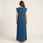Josette | Rüschenschnitt V-Ausschnitt Leinen Maxikleid