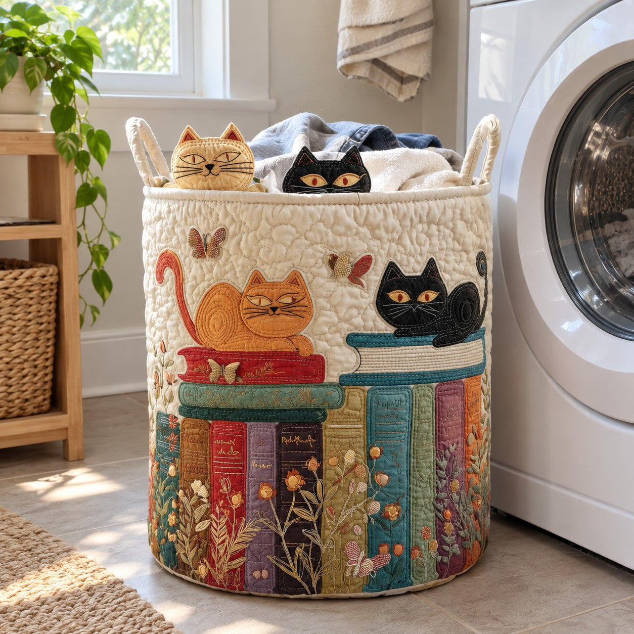 Der Katze Parade Korb neben der Waschmaschine