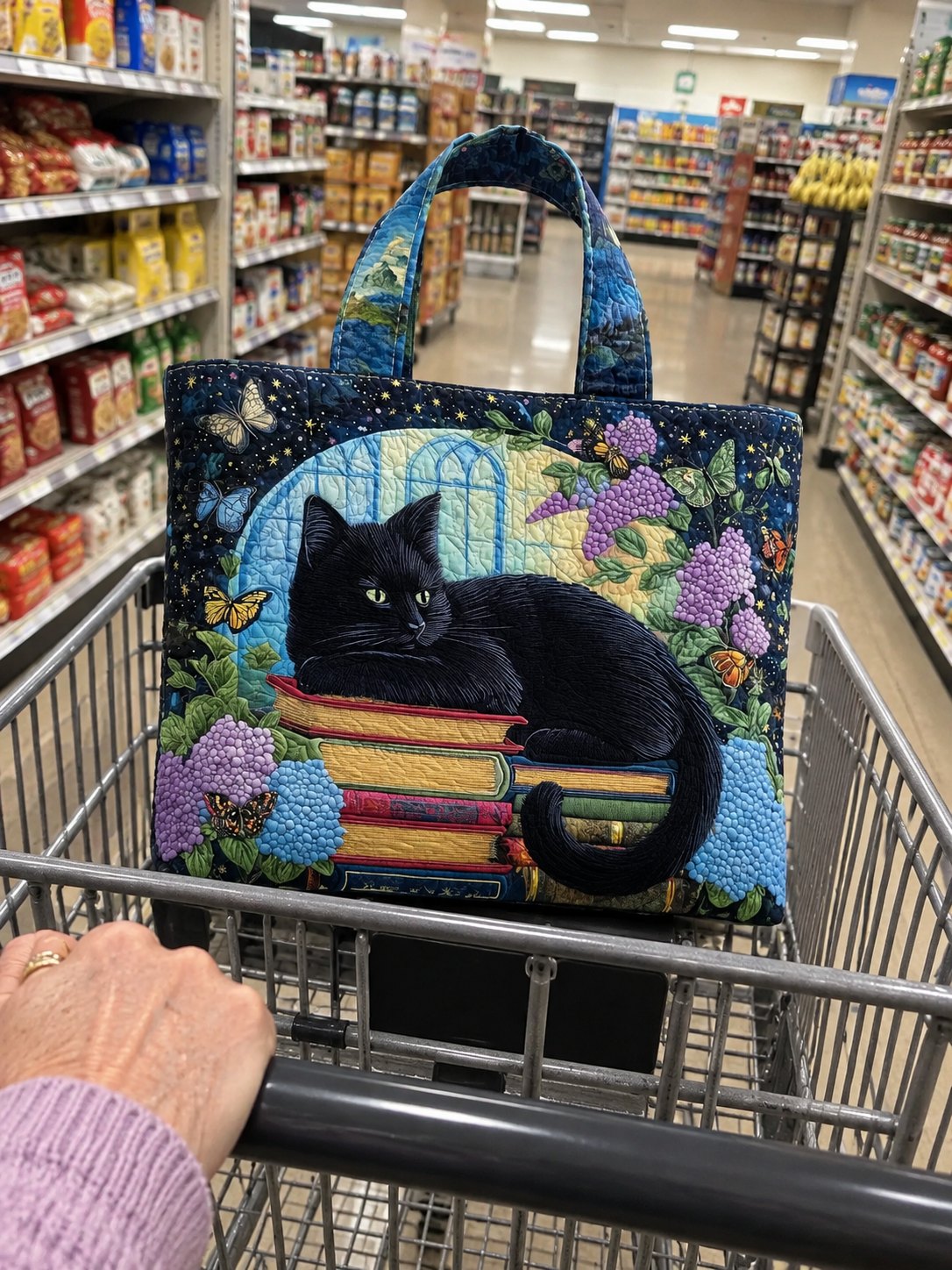 Die Katzen-Tasche im Einkaufswagen