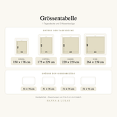 Grössentabelle: Tagesdecke und Kissenbezüge in Zentimetern