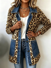 Fablenne™ | Leopardenmuster Denim-Paneel Kontrast Langjacke