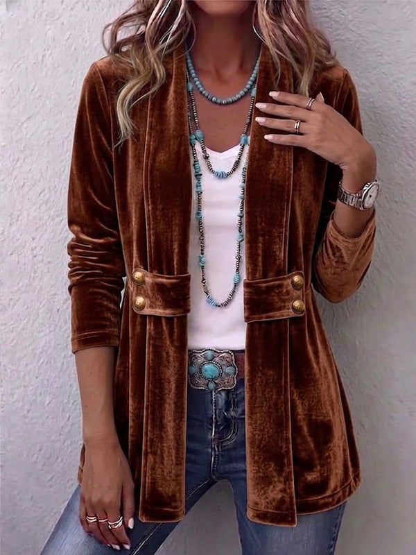 Holliwell™ | Vintage Reversknopf-Akzent Langarm Offene Vorderjacke