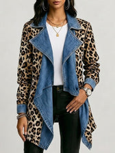 Sherilyn™ | Leopardenmuster & gewaschenes Denim-Paneel-Mid-Length-Jacke