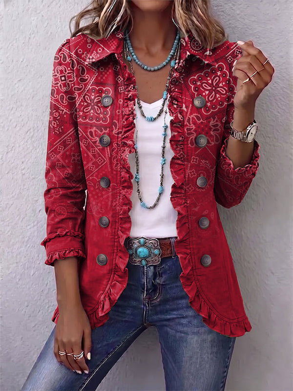 Criselle™ | Bohemian Paisley Ombré-Druck-Rüschensakko