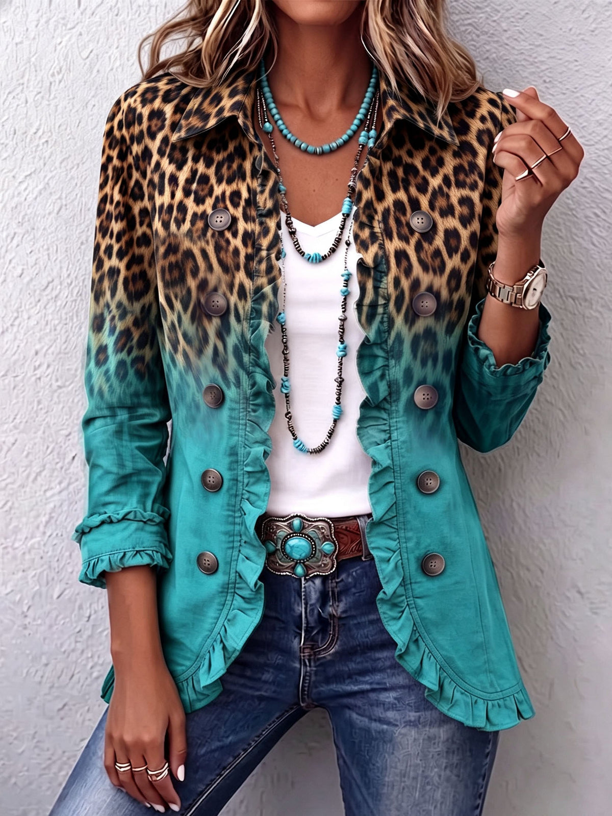 Elspeth™ | Leopard-Ombre-Rüschensakko