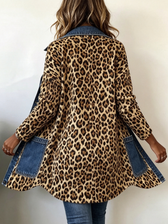 Fablenne™ | Leopardenmuster Denim-Paneel Kontrast Langjacke