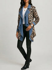Sherilyn™ | Leopardenmuster & gewaschenes Denim-Paneel-Mid-Length-Jacke