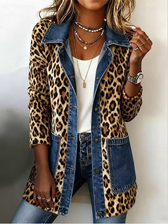 Fablenne™ | Leopardenmuster Denim-Paneel Kontrast Langjacke